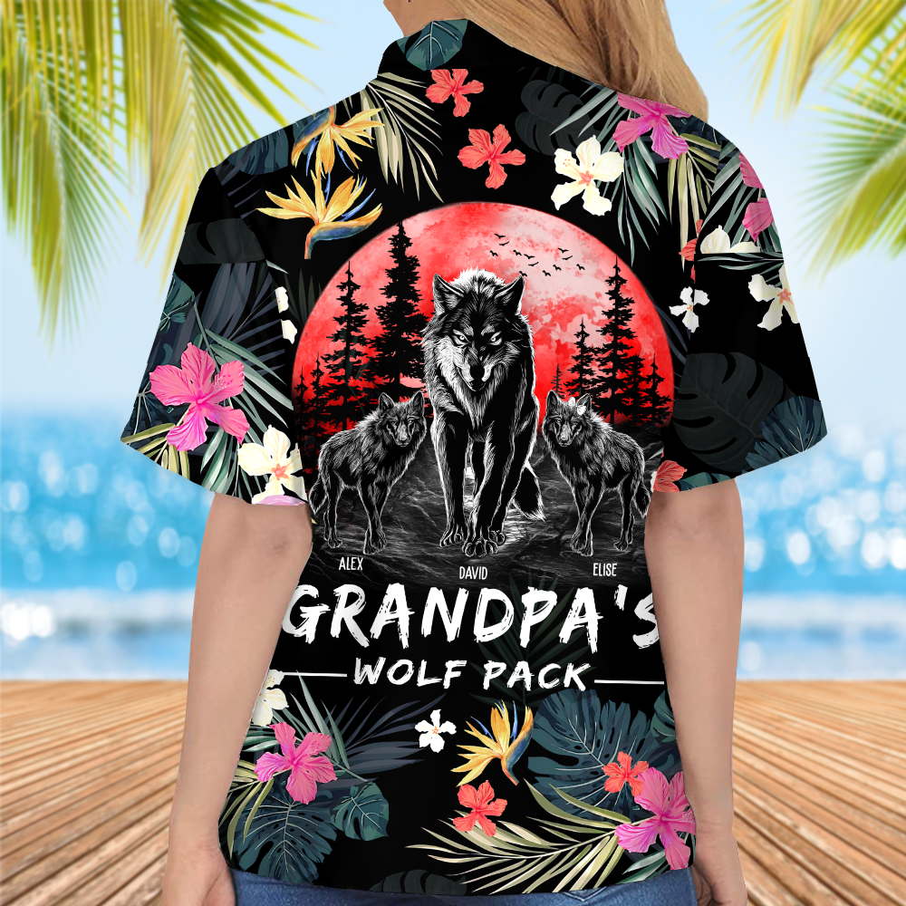 Grandpa Wolf Pack Personalized Hawaiian Shirt
