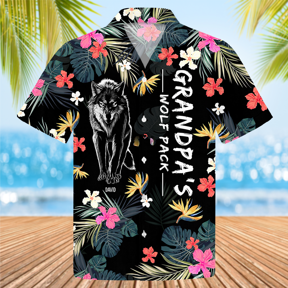 Grandpa Wolf Pack Personalized Hawaiian Shirt