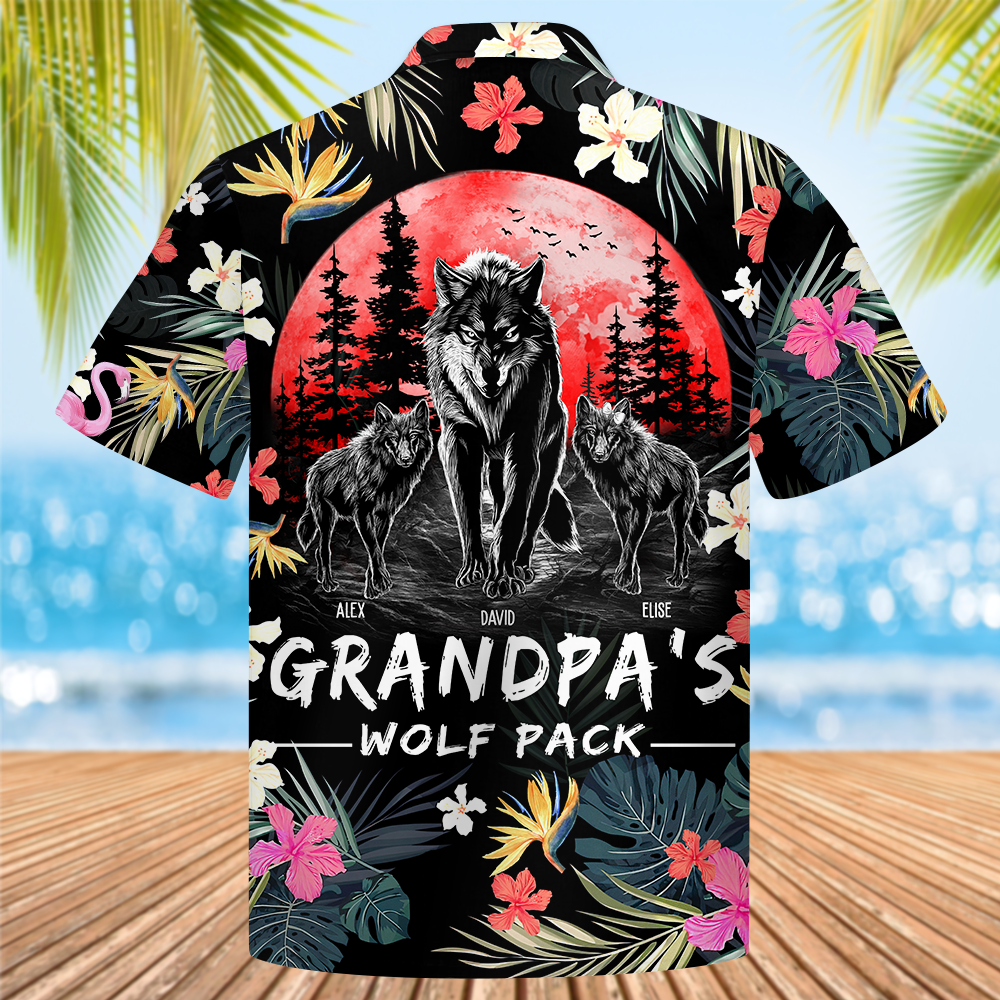 Grandpa Wolf Pack Personalized Hawaiian Shirt