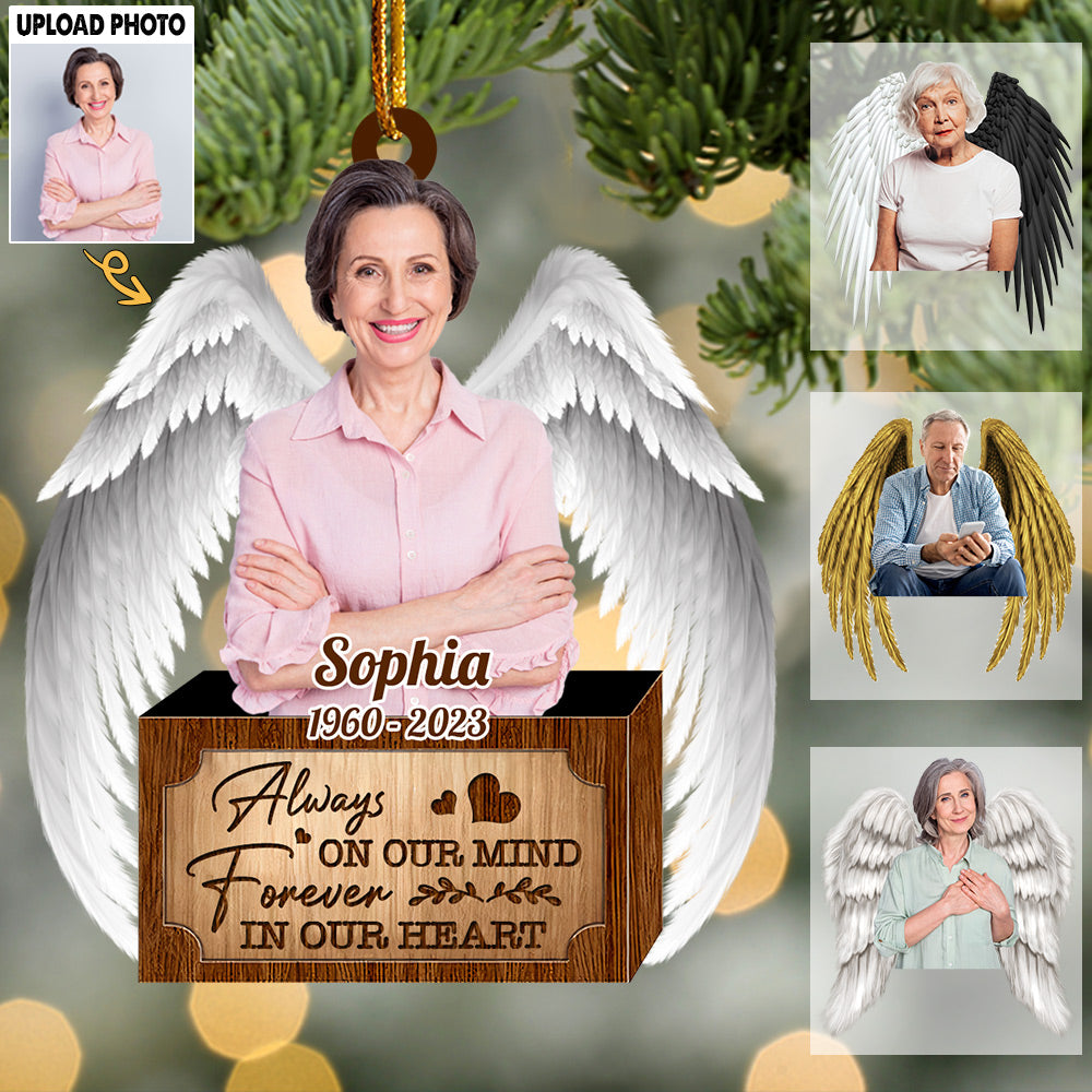 Always On Our Mind Forever In Our Heart Personalized Memorial Wings Ornament