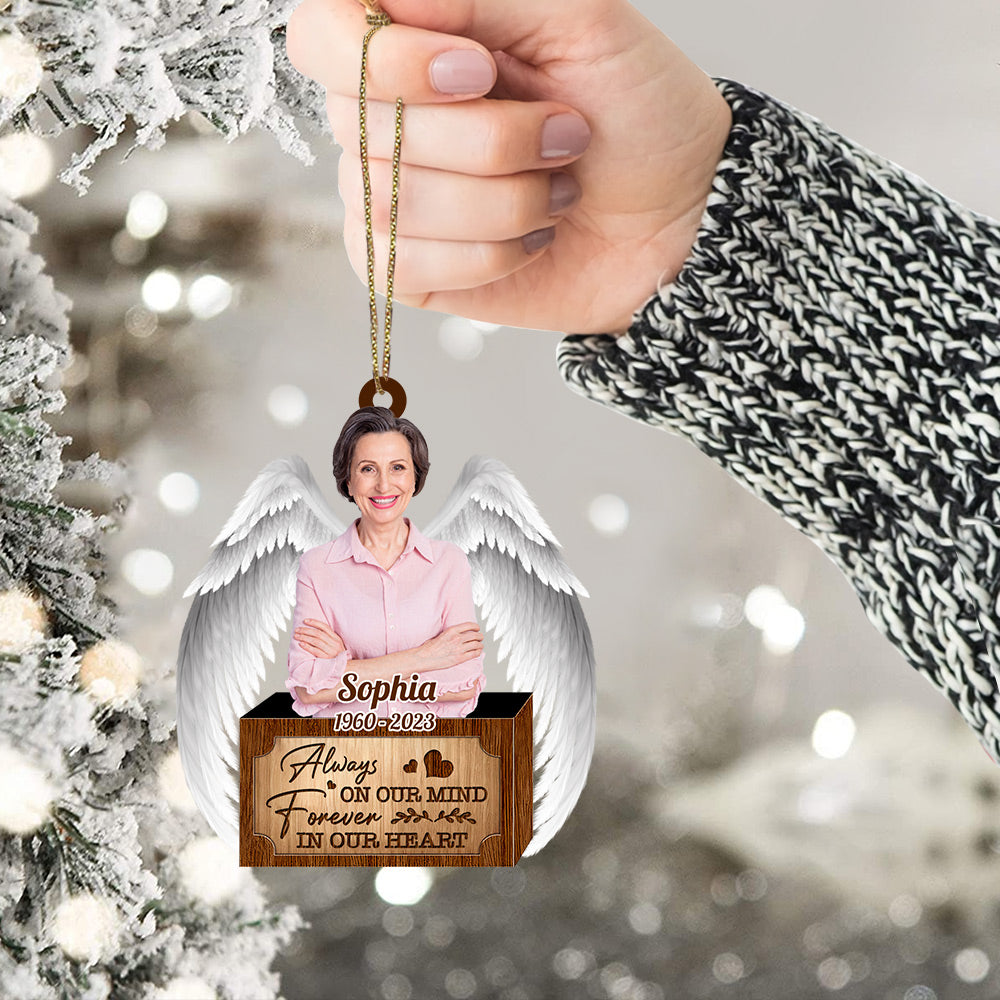 Always On Our Mind Forever In Our Heart Personalized Memorial Wings Ornament