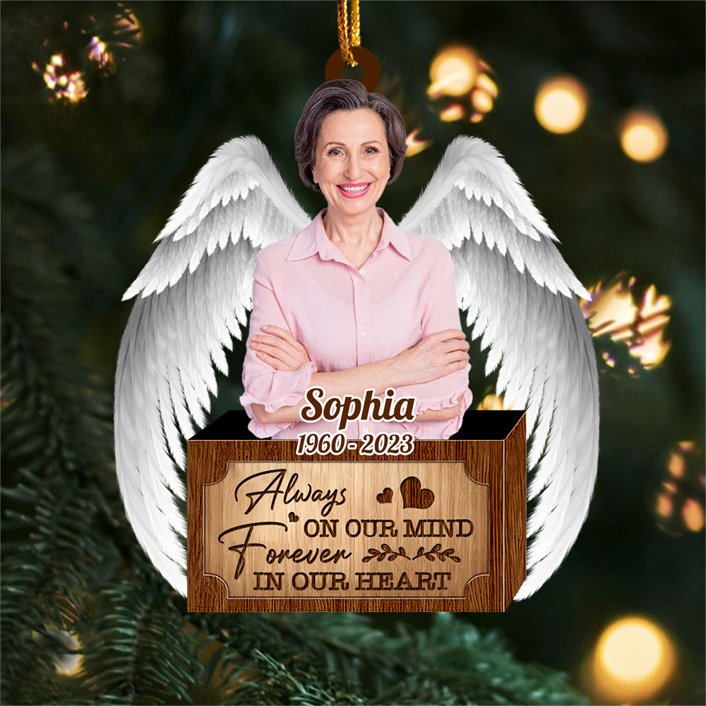 Always On Our Mind Forever In Our Heart Personalized Memorial Wings Ornament