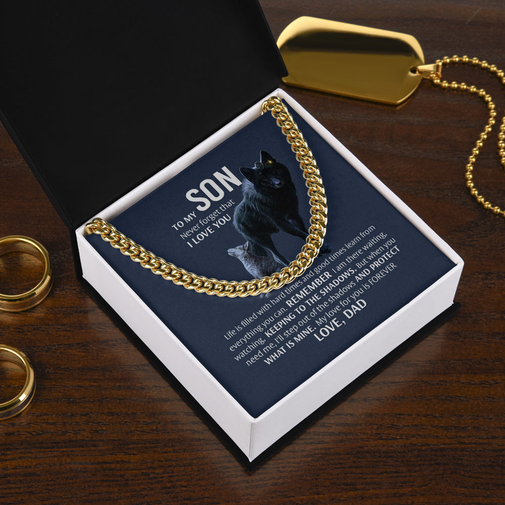 Personalized To My Son Black Wolf Cuban Link Chain Necklace From Dad With Message Card - My Love For You Is Forever Pendant Cuban Link Chain Necklace