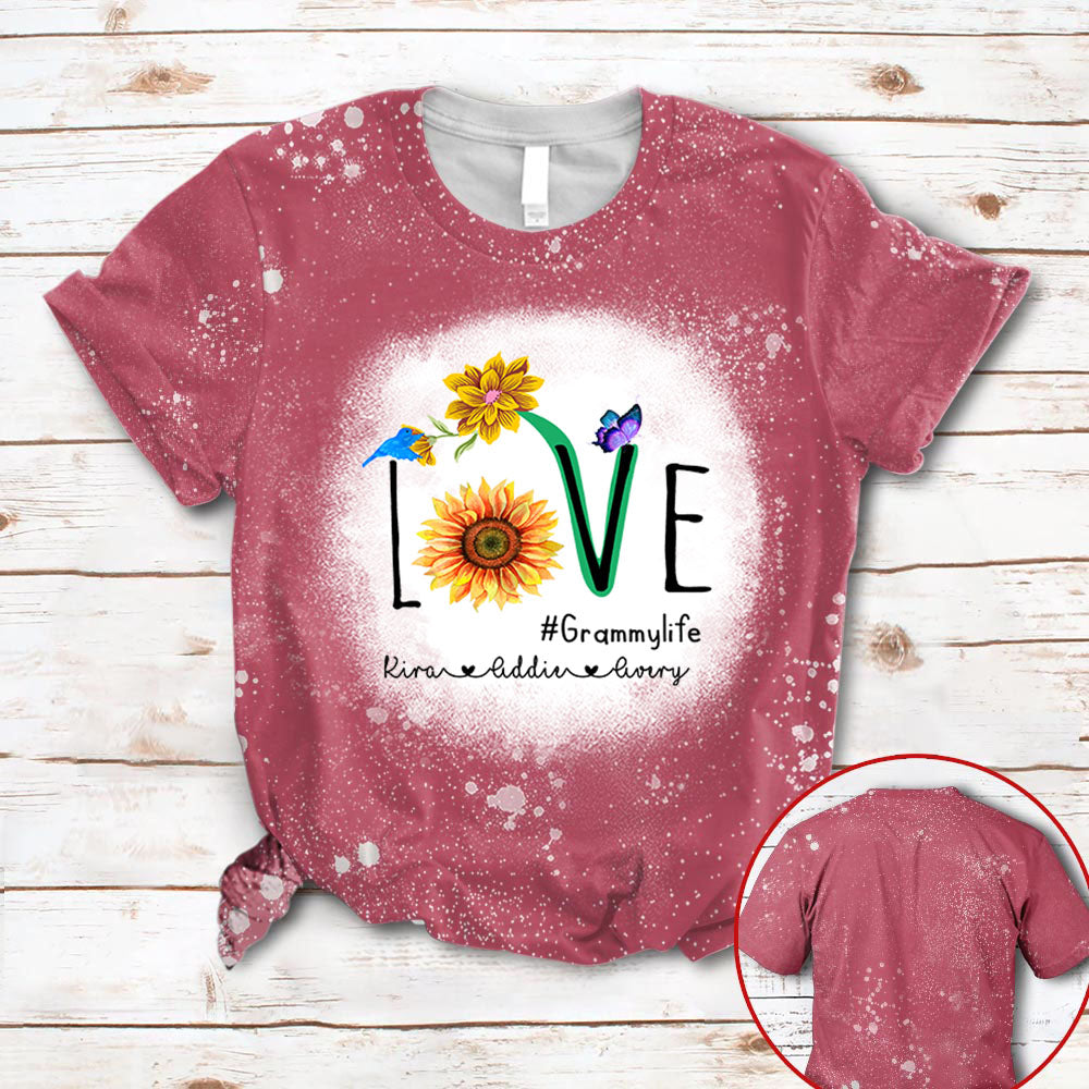 Personalized Love Grandma Life & Grandkid Names Sunflower All Over Print Shirt