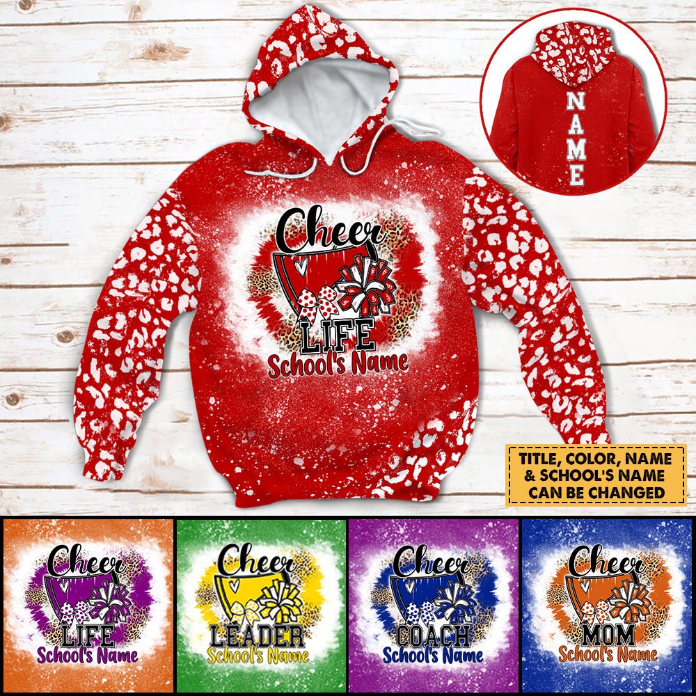 Personalized Shirt Cheer Life Pom Pom Megaphone Tie Dye Leopard Background All Over Print Shirts for Cheerleader VR2 H2511