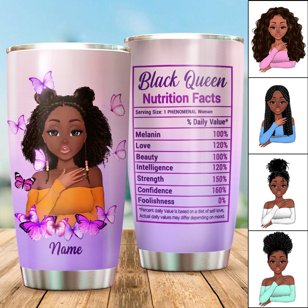 Personalized Black Queen Nutrition Facts With Butterfly Funny Tumbler