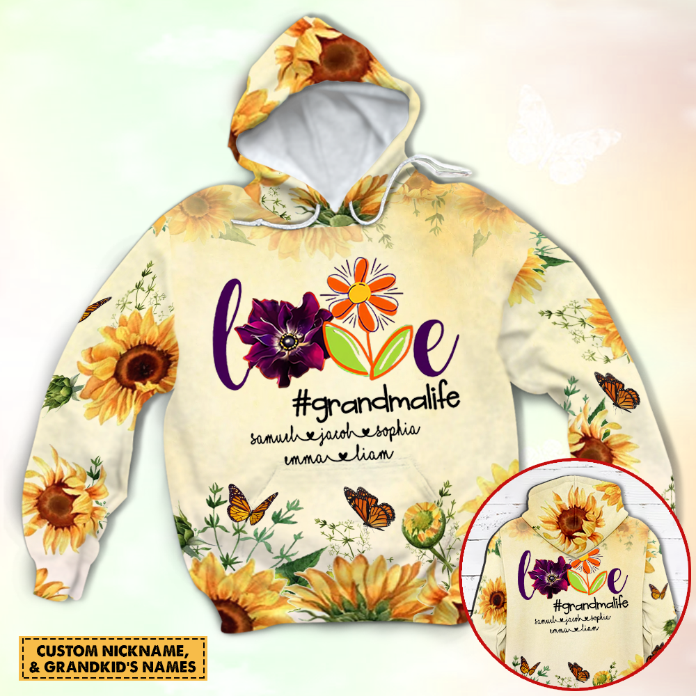 Personalized Love Grandmalife Anemone Sunflower All Over Print 3D Shirts For Grandma