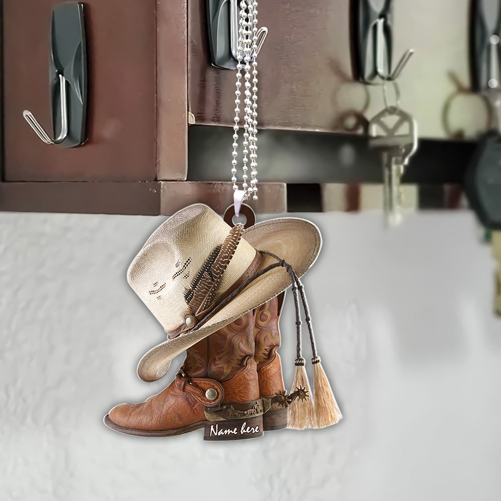 Boots And Hat Cowboy Personalized Car Ornament Gift For Cowgirl Horse Lovers