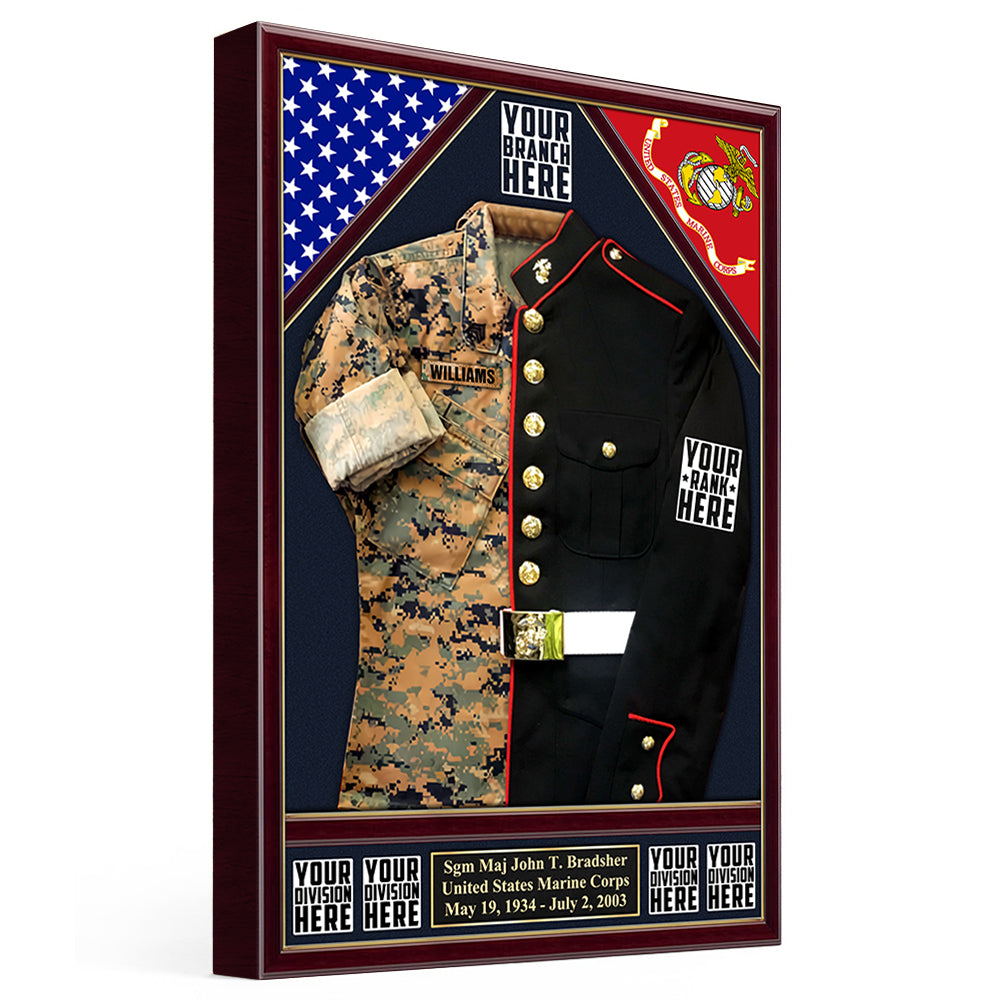 U.S. Military Shadow Boxes Camouflage and Dress Blues Uniform Personalized Poster Canvas For Military Veteran H2511