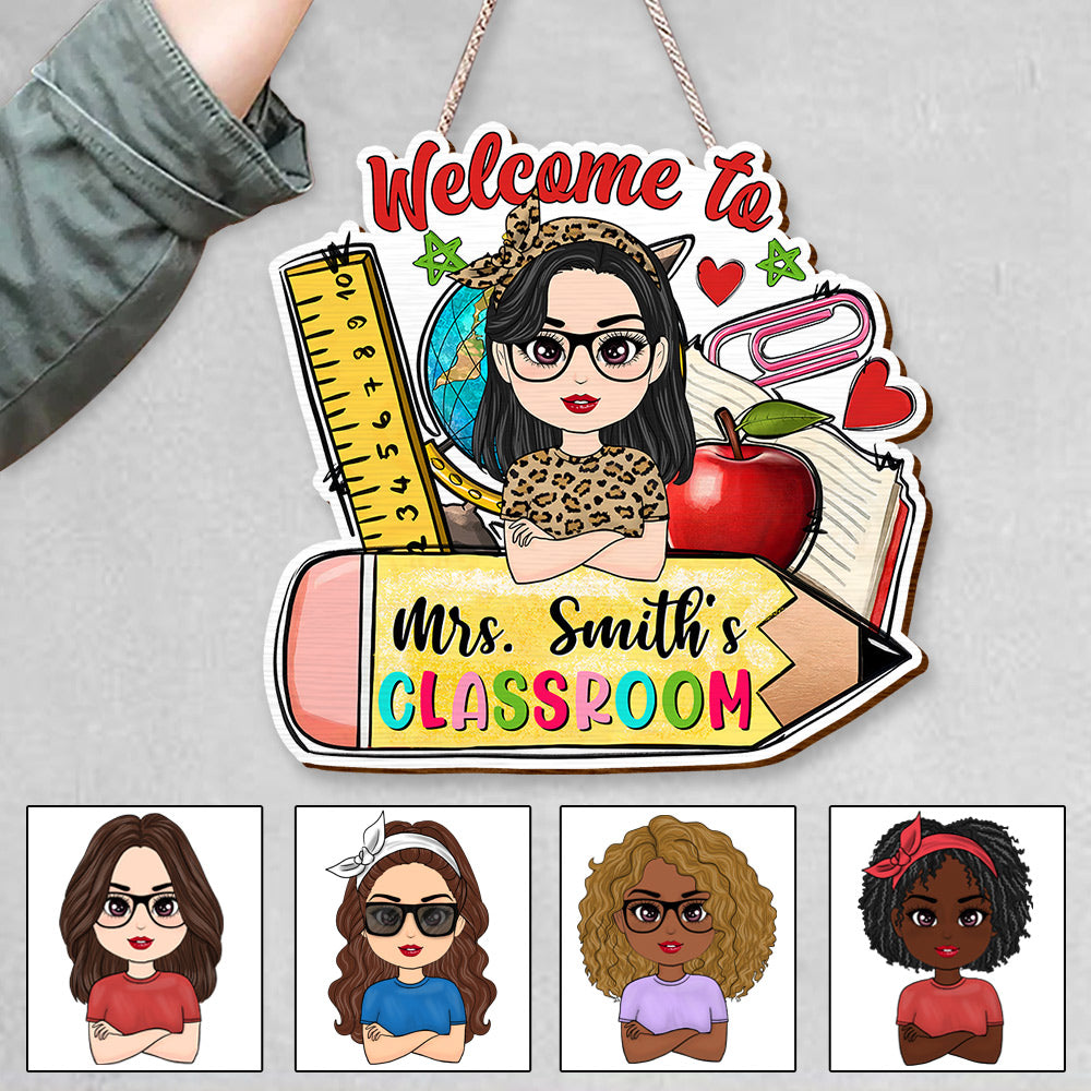 Welcome To Classroom Personalized Wooden Door Sign For Teacher