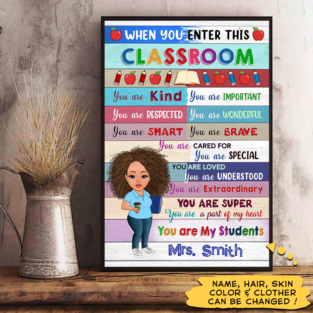 Personalized Mrs Last Name Teacher Poster When You Enter This Classroon Pencil Poster For Teacher