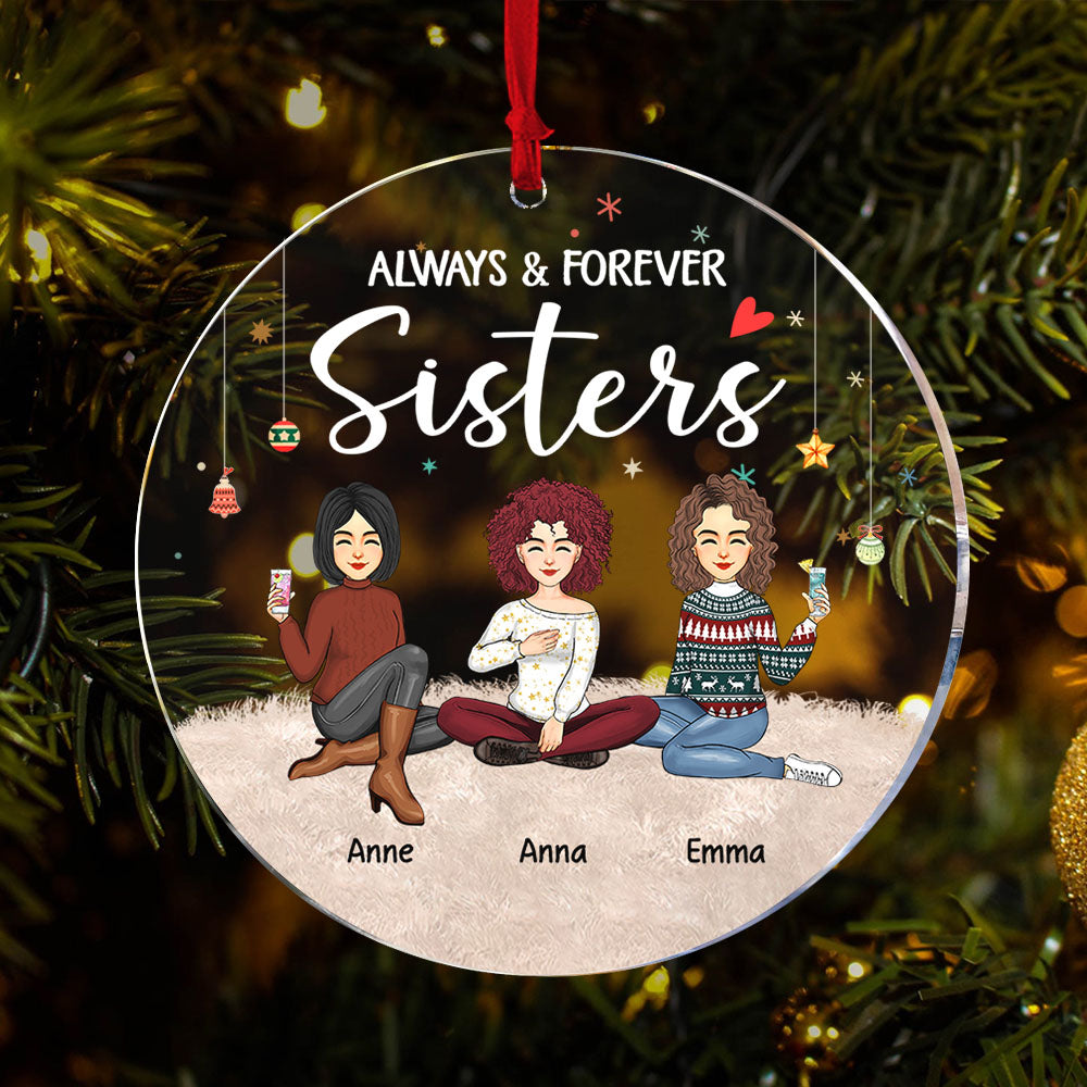 Always & Forever Sisters Personalized Circle Acrylic Ornament