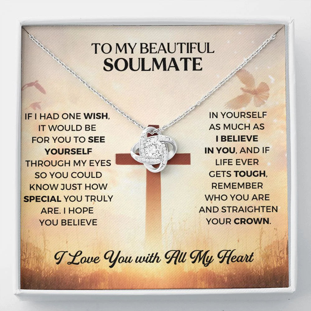 To My Soulmate - Thank You Gift - Cross I Love You With All My Heart Love Knot Necklace