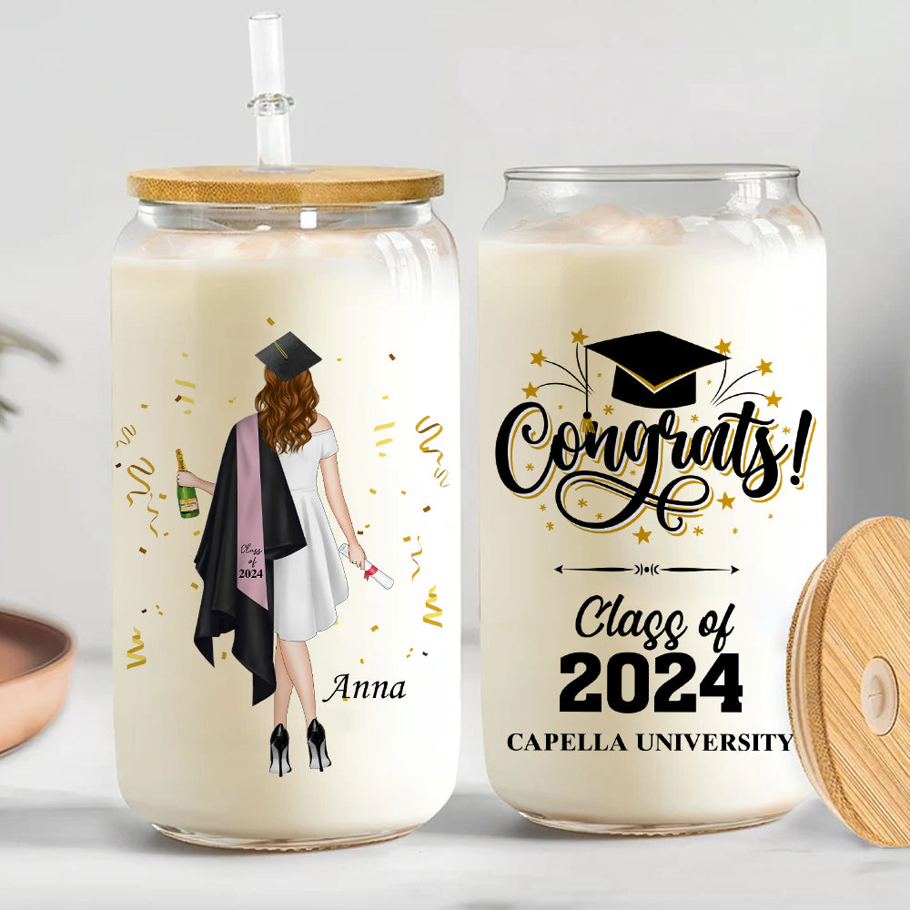 Congratulations Graduates Class Of 2024 - Personalized Clear Glass Can, Gift For Graduation