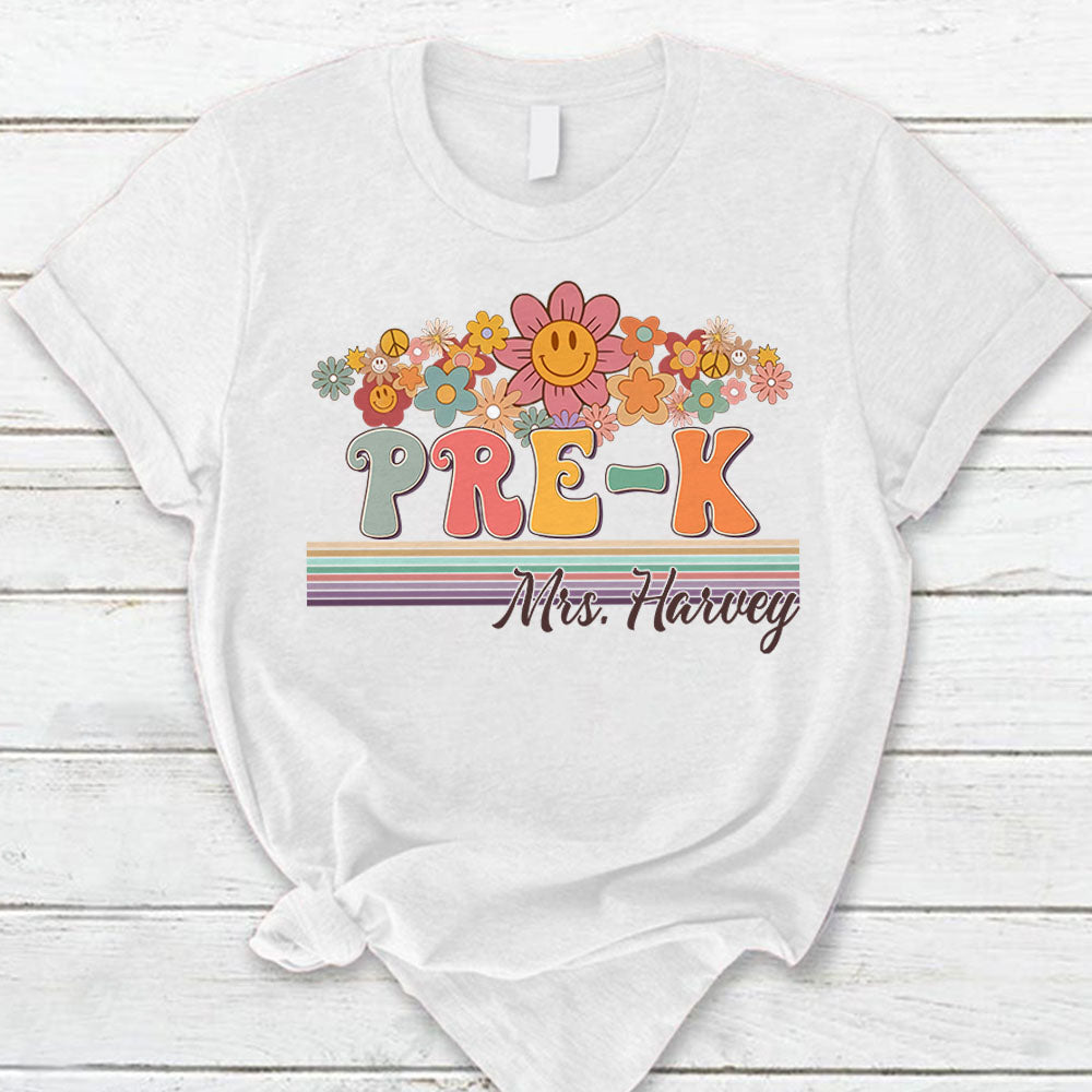 Personalized Shirt Groovy Back To School,Retro Pre-K Designs Shirt, Floral Hippie First Day Of School Shirt Hk10