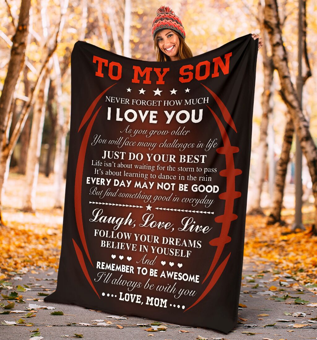 To My Son I Will Always Be With You Football Custom Blanket Gift For Son