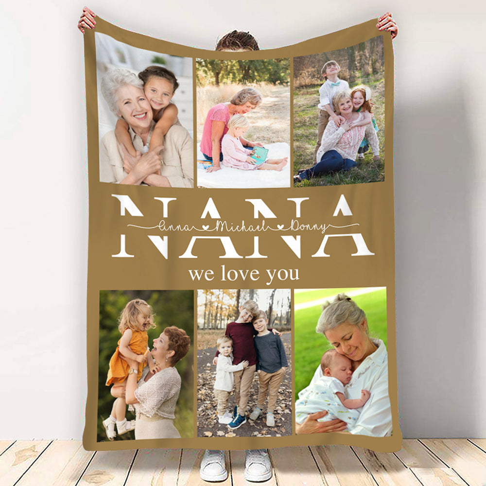 Grandma We Love You, Personalized Photo Blanket, Quilt Gift for Grandma