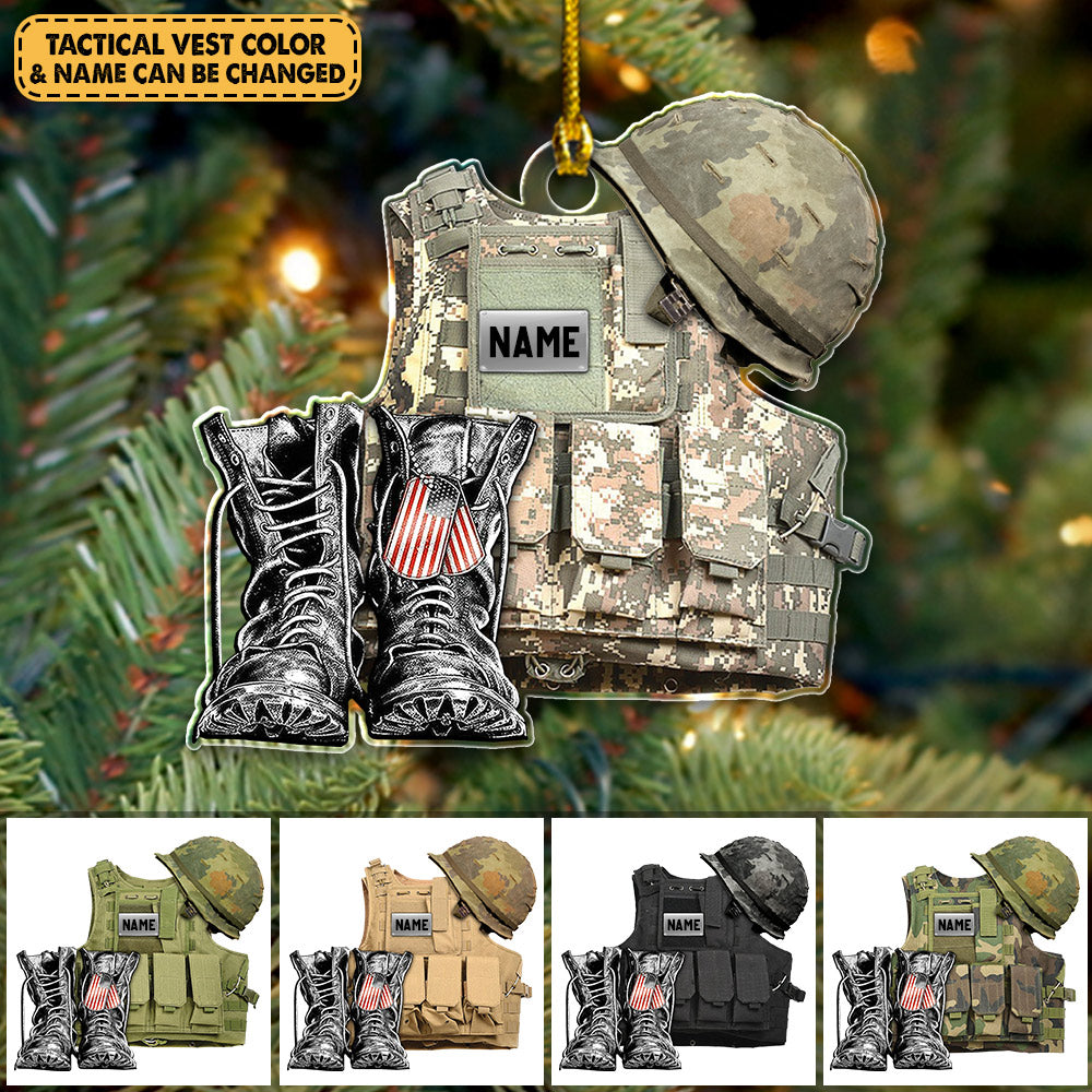 Personalized Ornament Military Veteran Uniform Tactical Combat Vest Combat Boots Helmet Flat Acrylic Ornament For Military Veteran H2511
