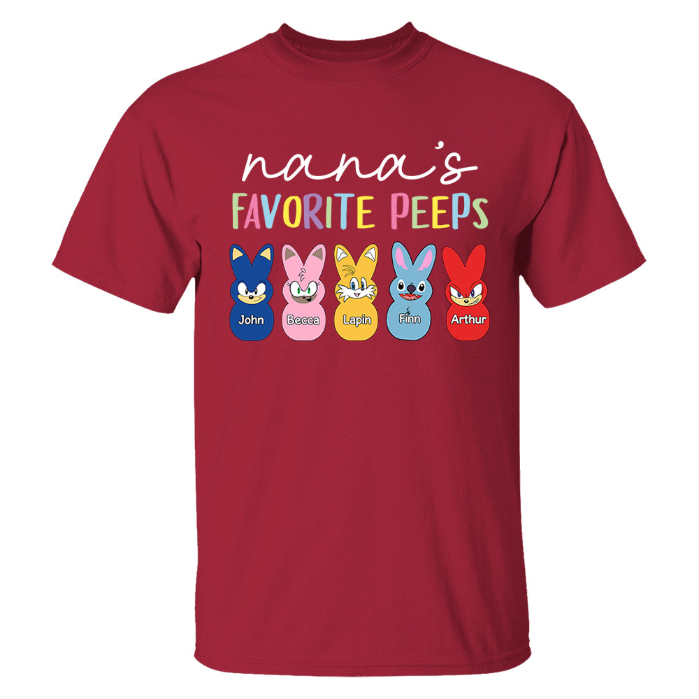Nana's Favorite Peeps Easter Shirt, Personalized Grandchild Name T-shirt, Custom Funny Tee For Grandma, Cute Bunny Nana Mom Gift