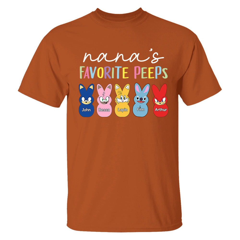 Nana's Favorite Peeps Easter Shirt, Personalized Grandchild Name T-shirt, Custom Funny Tee For Grandma, Cute Bunny Nana Mom Gift