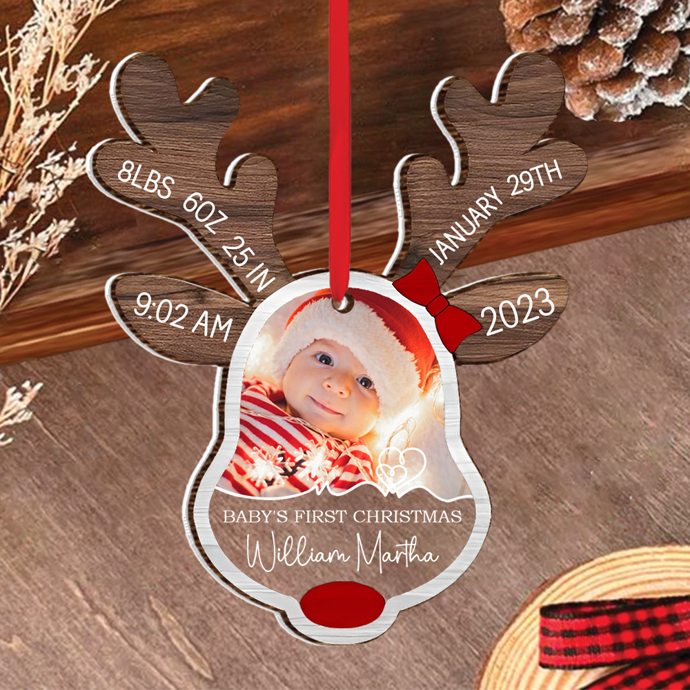 Baby's First Christmas Glass Ornament, Photo Ornament, Custom Christmas Ornament 2023, 1st Christmas Gift NA02