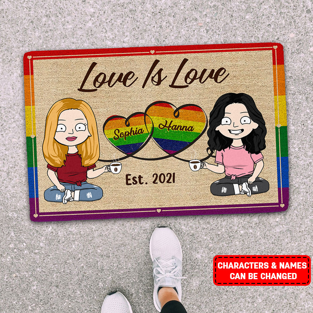 Personalized Love Is Love Pride Lgbt Doormat Gift For Couples