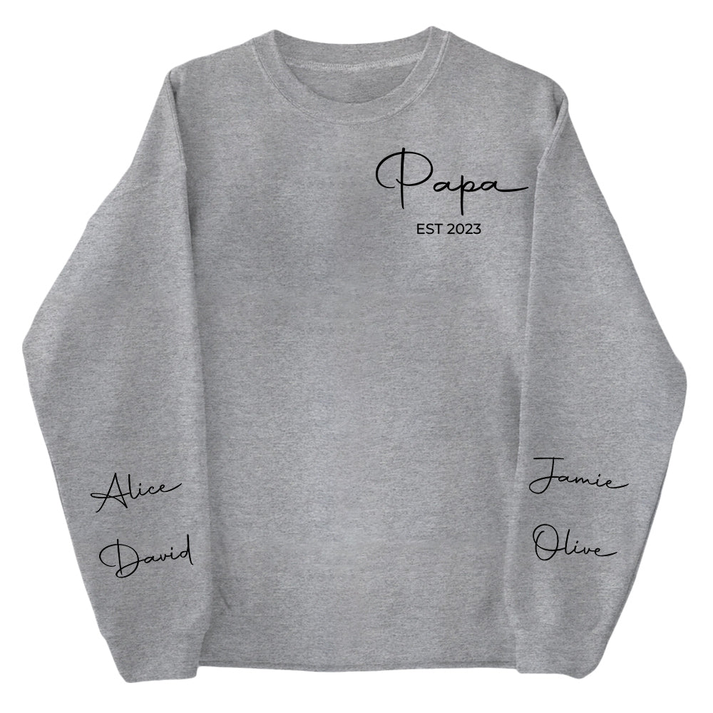 Personalize Papa Sweatshirt with Grandkids Names on Sleeve, Grandpa Sweatshirt, Abuelo Sweatshirt, Fathers Day Gift, New Grandpa Gift