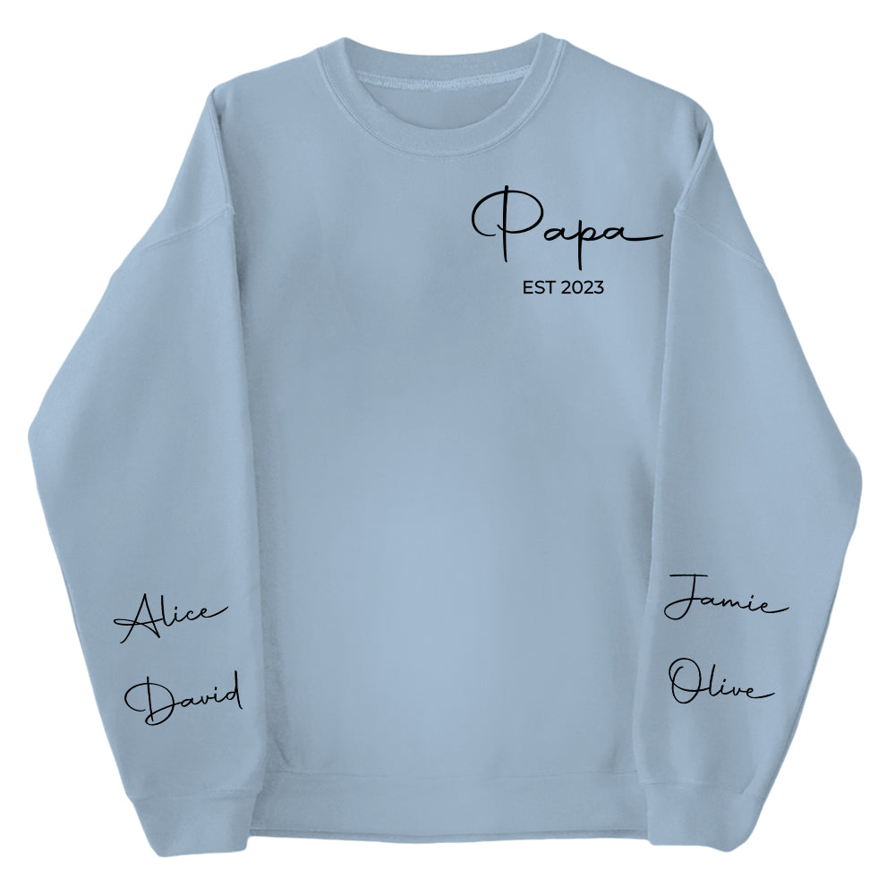 Personalize Papa Sweatshirt with Grandkids Names on Sleeve, Grandpa Sweatshirt, Abuelo Sweatshirt, Fathers Day Gift, New Grandpa Gift