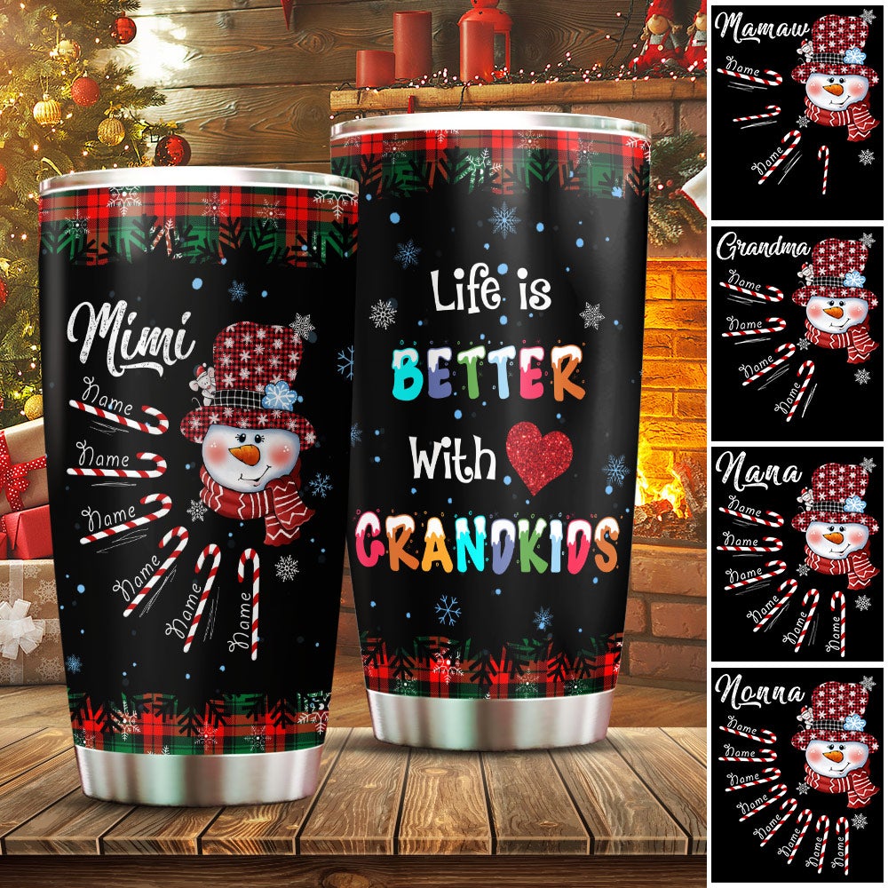 Personalized Mimi Snowman Tumbler Gift For Mimi - Life Is Better With Grandkids Red Buffalo Plaid Tumbler For Grandmas - Gift For Grandma