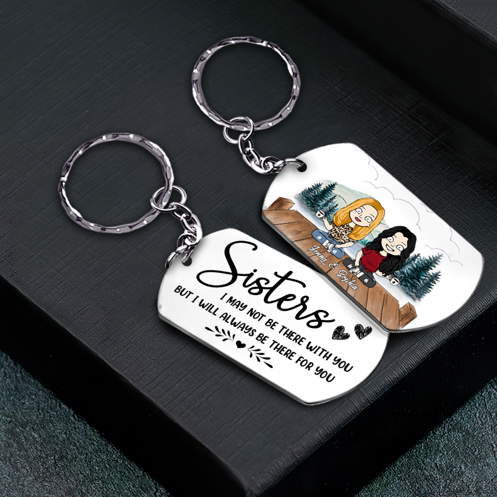 Side By Side Or Miles Apart Sisters Will Always Be Connected By The Heart, Personalized Aluminium Keychain For Your Besties & Sisters,