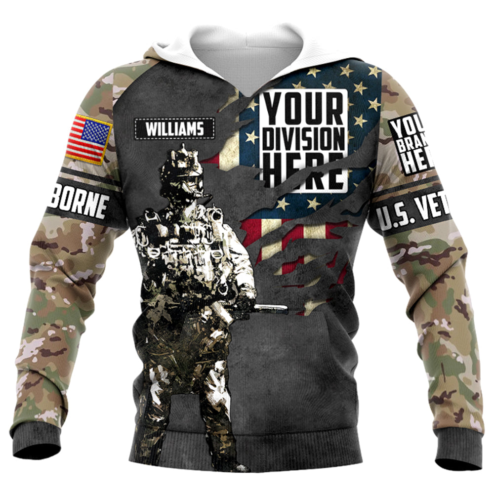 Veteran Gift Custom Branch Division Camouflage Personalized All Over Print Shirt Hoodie For Veteran H2511