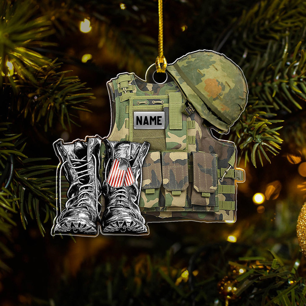 Personalized Ornament Military Veteran Uniform Tactical Combat Vest Combat Boots Helmet Flat Acrylic Ornament For Military Veteran H2511