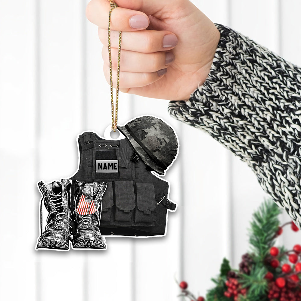 Personalized Ornament Military Veteran Uniform Tactical Combat Vest Combat Boots Helmet Flat Acrylic Ornament For Military Veteran H2511