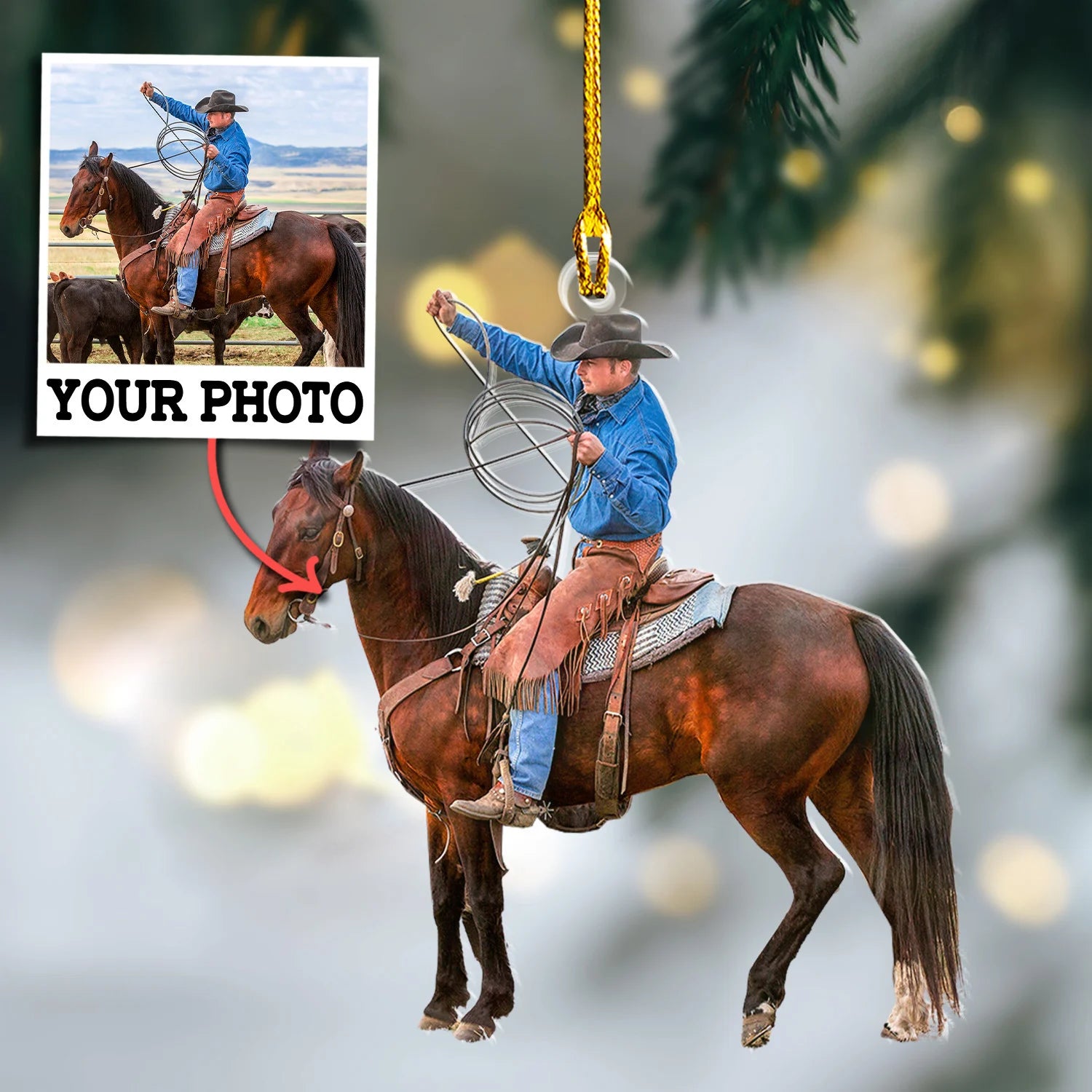 Custom Photo Ornament Gift For Cowboys - Personalized Photo Ornament Gift For Horse Lovers - Christmas Cowboys Ornament