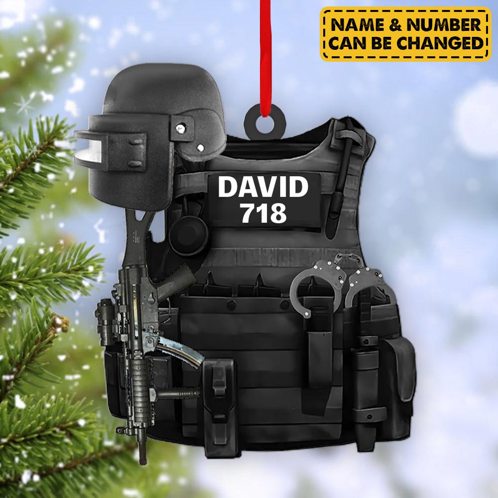 Personalized Ornament Gift For Swat Police - Swat Police Bulletproof Gun 2 Sided Ornament Ph99