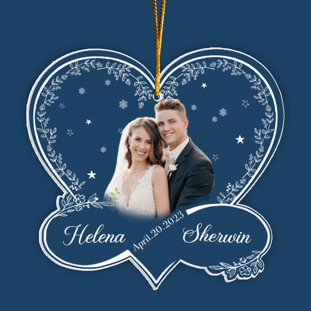 First Christmas Married and Engaged Custom Photo Ornament, Personalized Acrylic Ornament TT01