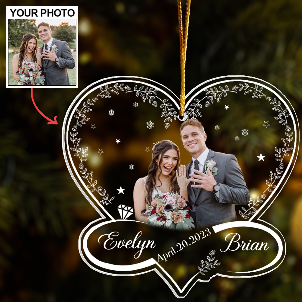First Christmas Married and Engaged Custom Photo Ornament, Personalized Acrylic Ornament TT01