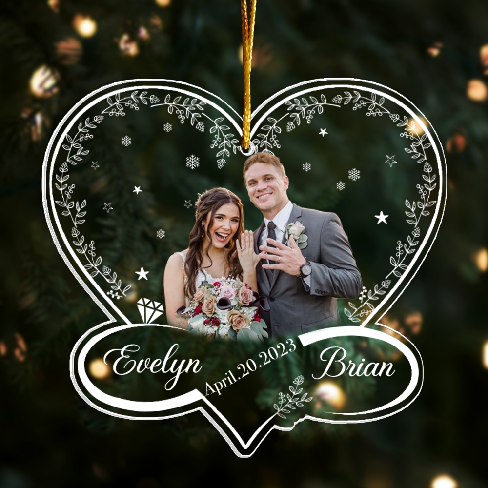 First Christmas Married and Engaged Custom Photo Ornament, Personalized Acrylic Ornament TT01