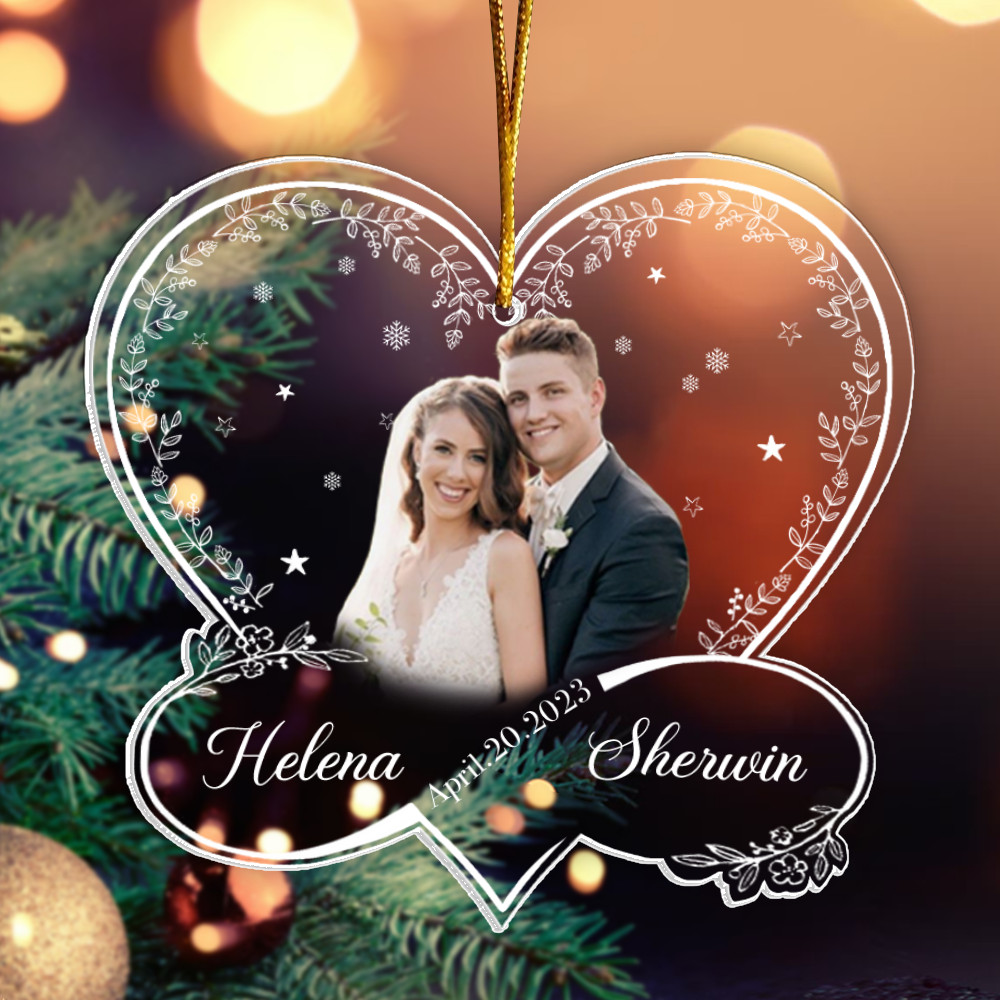 First Christmas Married and Engaged Custom Photo Ornament, Personalized Acrylic Ornament TT01