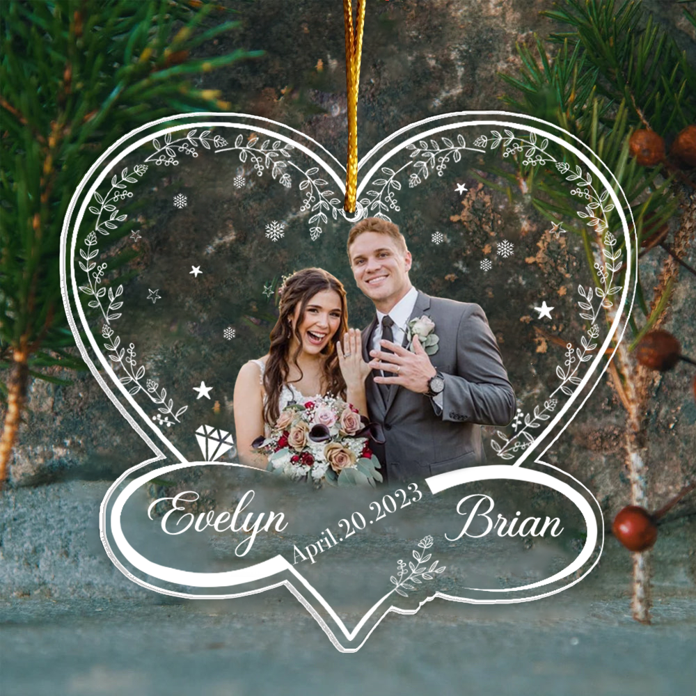 First Christmas Married and Engaged Custom Photo Ornament, Personalized Acrylic Ornament TT01