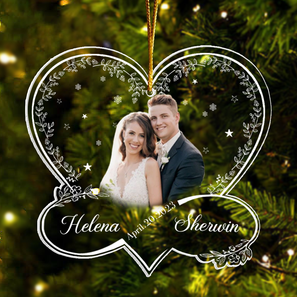 First Christmas Married and Engaged Custom Photo Ornament, Personalized Acrylic Ornament TT01