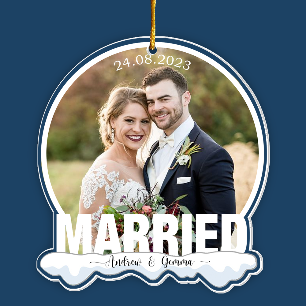 Just Married Custom Photo Ornament - Personalized Custom Shaped Acrylic Ornament