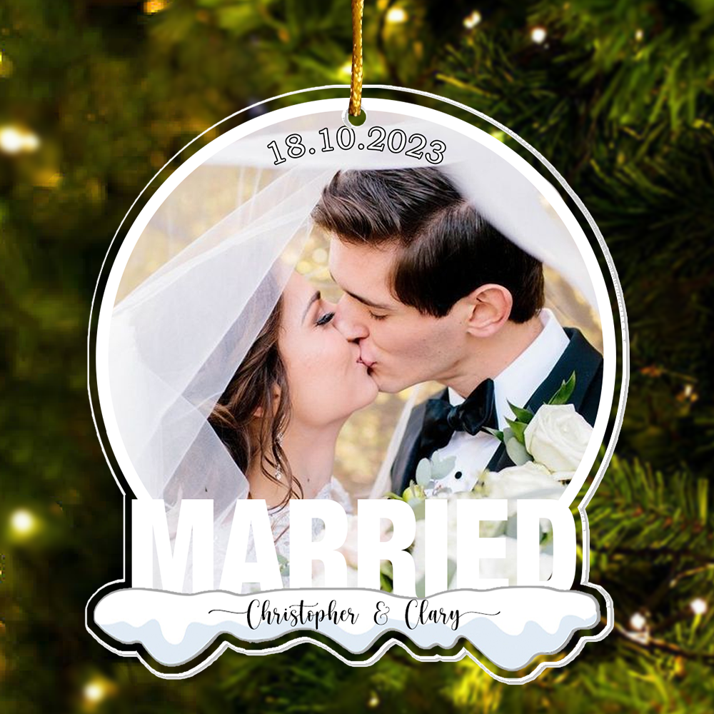 Just Married Custom Photo Ornament - Personalized Custom Shaped Acrylic Ornament
