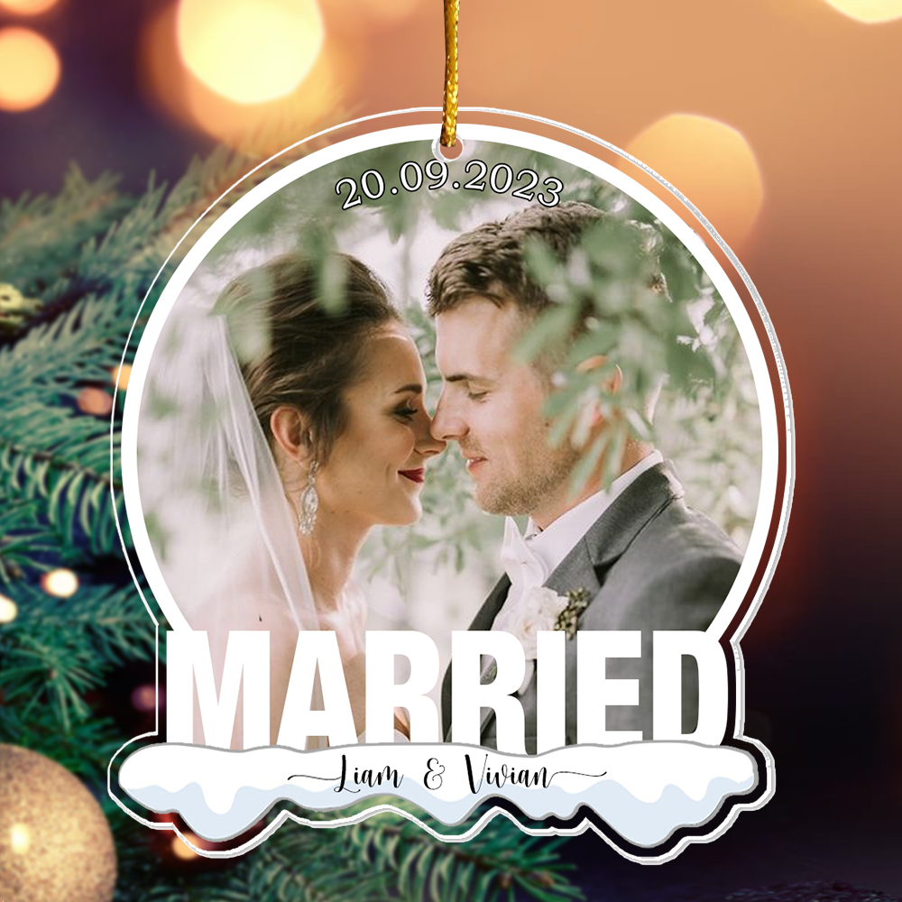 Just Married Custom Photo Ornament - Personalized Custom Shaped Acrylic Ornament