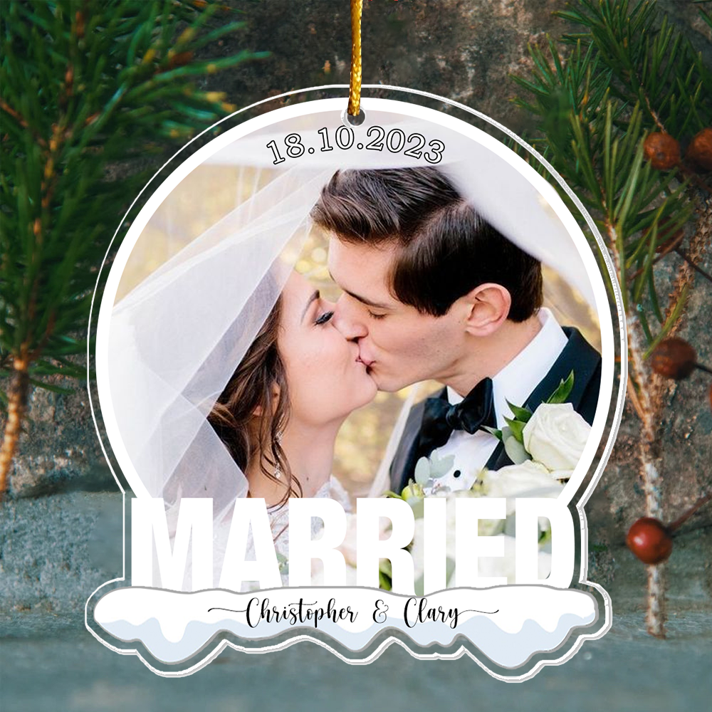 Just Married Custom Photo Ornament - Personalized Custom Shaped Acrylic Ornament