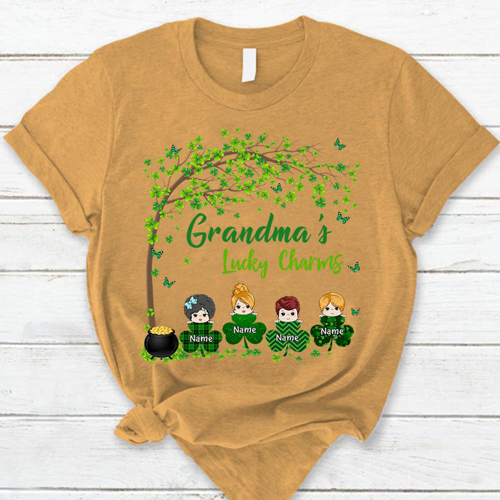 Grandma Mom Lucky Charm Peeking Kids Personalized Shirt