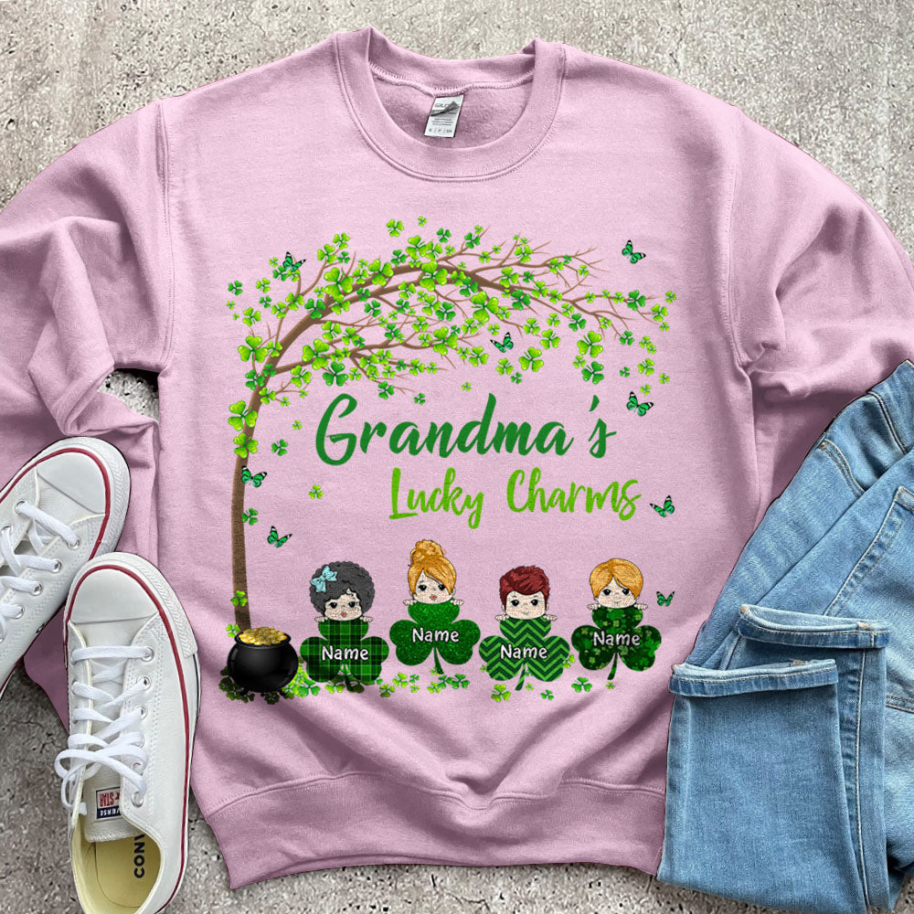 Grandma Mom Lucky Charm Peeking Kids Personalized Shirt
