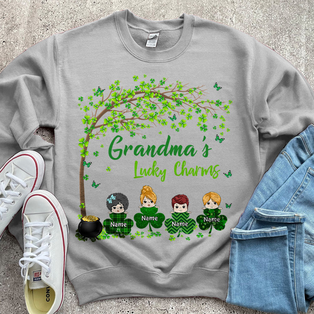 Grandma Mom Lucky Charm Peeking Kids Personalized Shirt