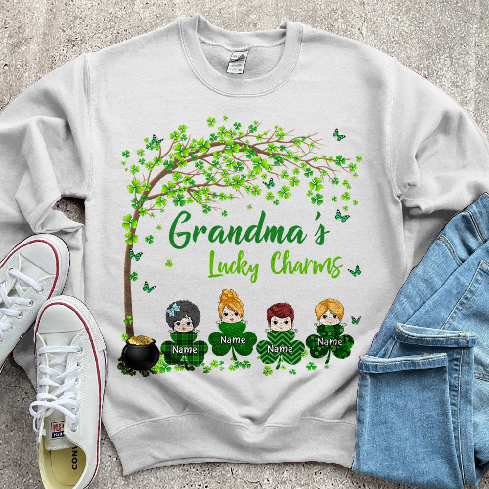 Grandma Mom Lucky Charm Peeking Kids Personalized Shirt