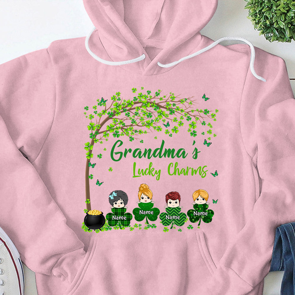 Grandma Mom Lucky Charm Peeking Kids Personalized Shirt